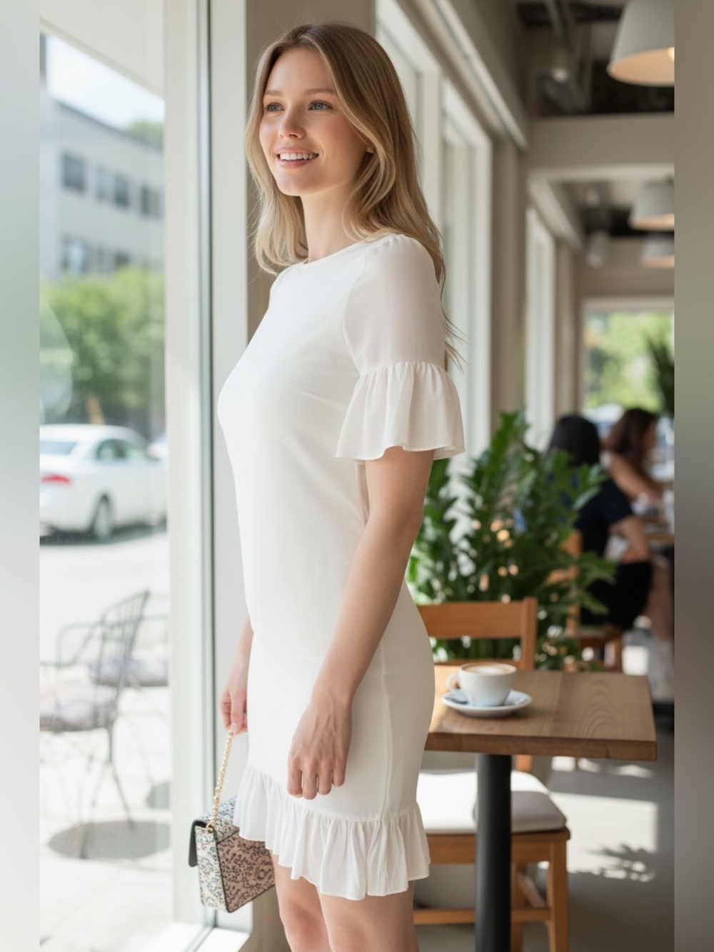 1.650$ GUCCI DRESS WHITE IVORY PLISSE SILK PLEATED RUFFLE DETAIL US6 Italy